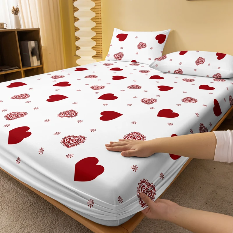 1 Piece of True Love White Pattern Frosted Bedsheet, Bedroom Printed Bedspread, Bedding (Excluding Pillowcases)