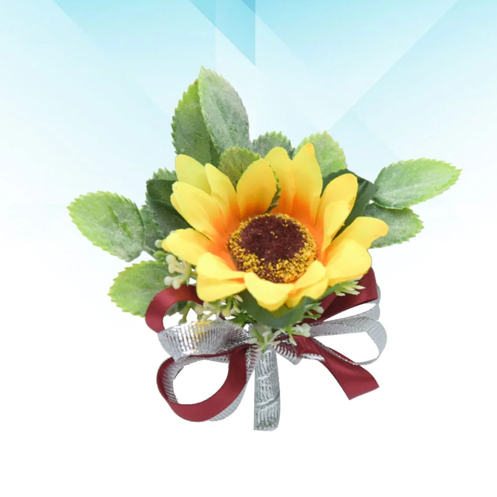 810 عباد الشمس بروش القماش الزفاف العروة الشريط-الأحمر أنيقة العروس العريس الصدار العروس الملابس دبابيس الصدر الزفاف