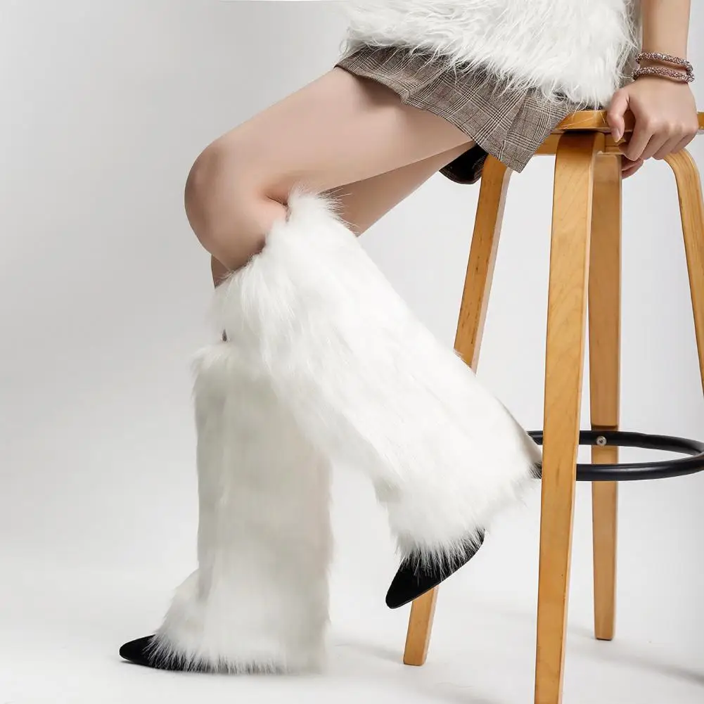 

Plush Fur Socks Cozy Faux Fur Leg Warmers for Women Plush Winter Boot Cuffs with Fluffy Furry Sleeves Stylish Long for Girls