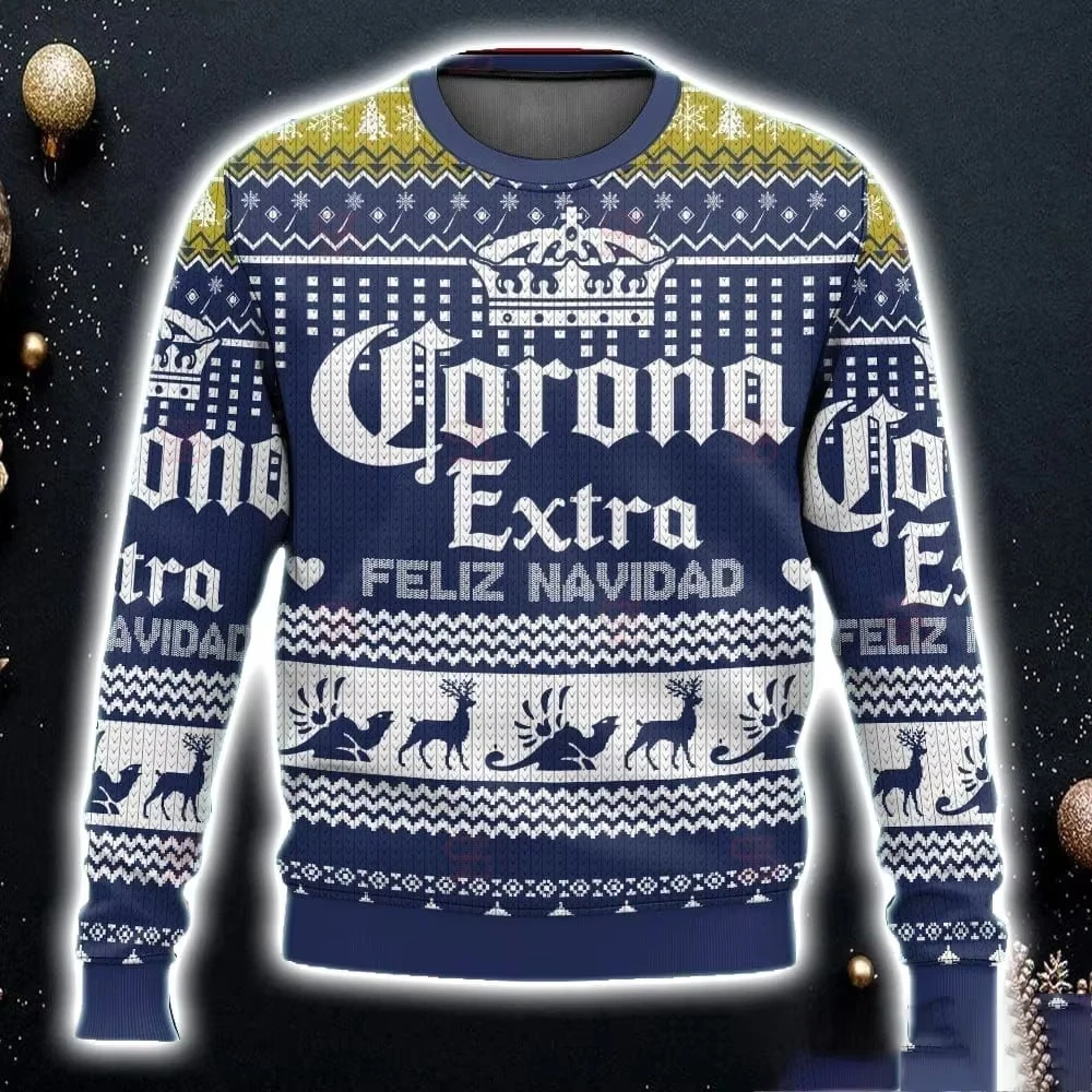 2025 Nieuwe CORONA EXTRA Kerstcadeau Lelijke Trui Hot Selling Vrolijk Kerstfeest Mode 3D Gedrukt Oversized O-hals Trui shir