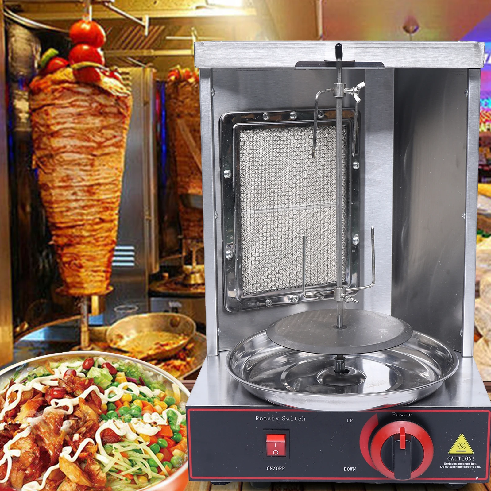 Gás Vertical Broiler Shawarma Machine, Spinning Doner Kebab Gyro Grill Machine