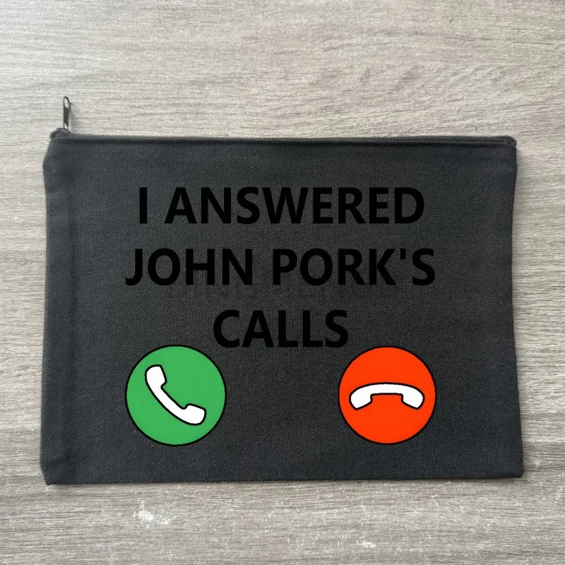 

John Pork Is Calling Answer Call Pig Meme Pattern Canvas Storage Bags Travel black Cosmetic Bag Fun Zipper Pouch Office