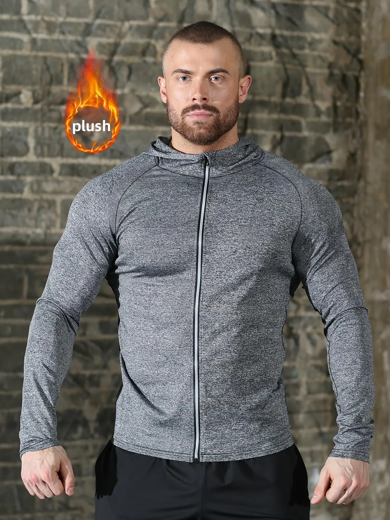 Men's Autumn Winter Sports, Thin Fleece Outdoor Fitness Quick Dry Shirt, Running Wear Training Outfit