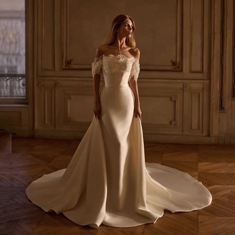 

Eightree 2026 Mermaid Wedding Dresses White Off The Shoulder Lace Bridal Dress Detachable Train Wedding Prom Gowns Customized