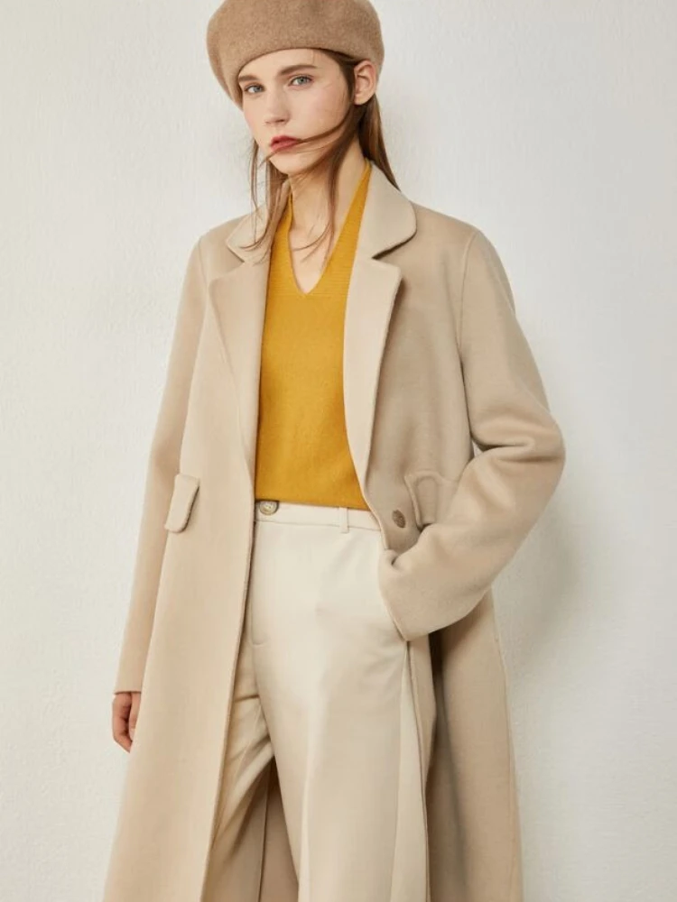 Amii 미니멀리즘 겨울 코트 여성 패션 양면 울 코트 100% 울 솔리드 라펠 재킷 여성용 겨울 코트 12020349