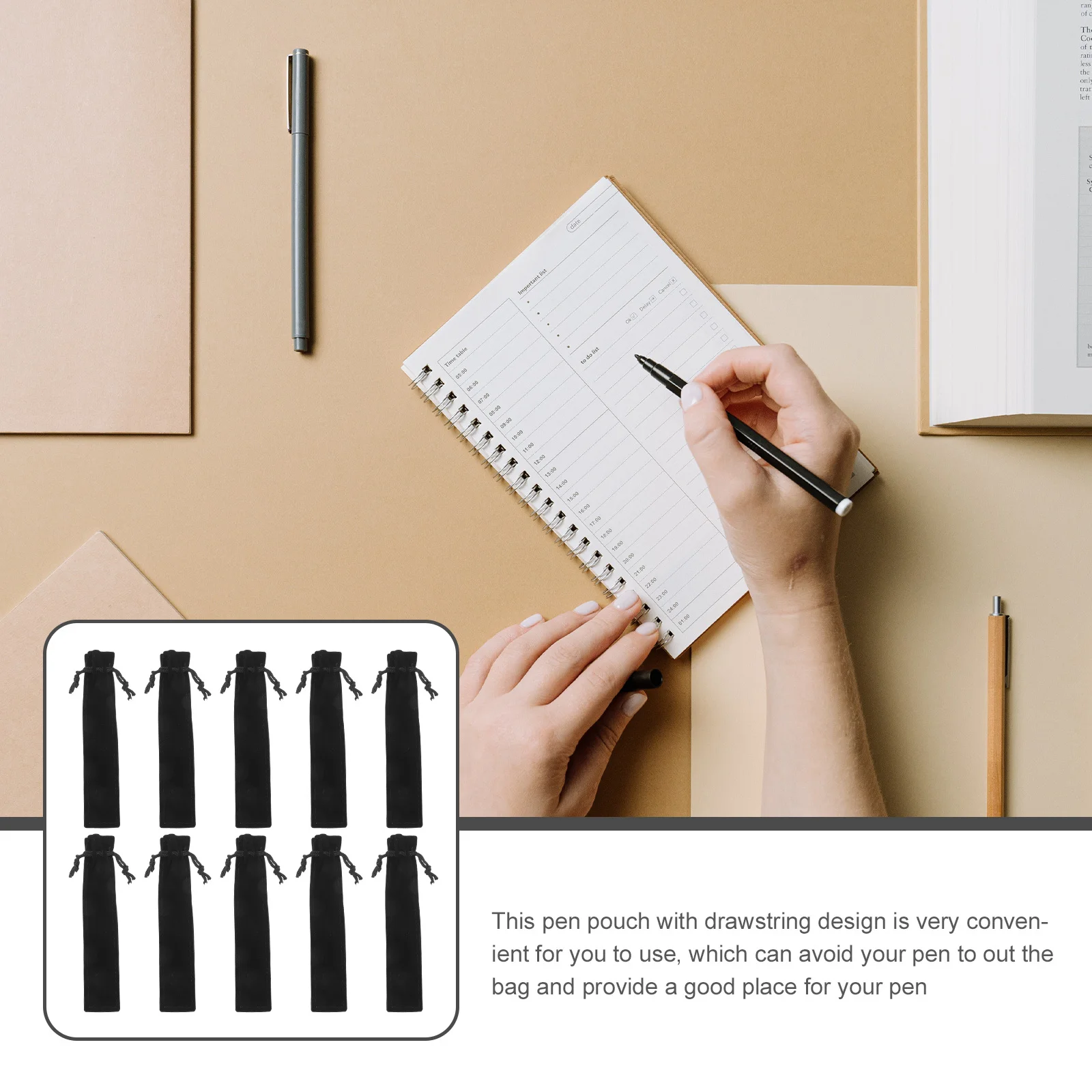 

25pcs Pen Pouch Flannel Drawstring Bag Lightweight Stationery Storage Holder For School Office Home Use Students Gift