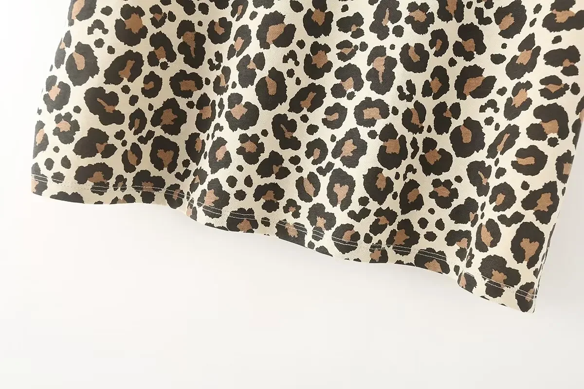 Camiseta de manga curta com estampa leopardo feminina, blusa retrô com decote em O, palhaço, lazer, nova moda, 2022