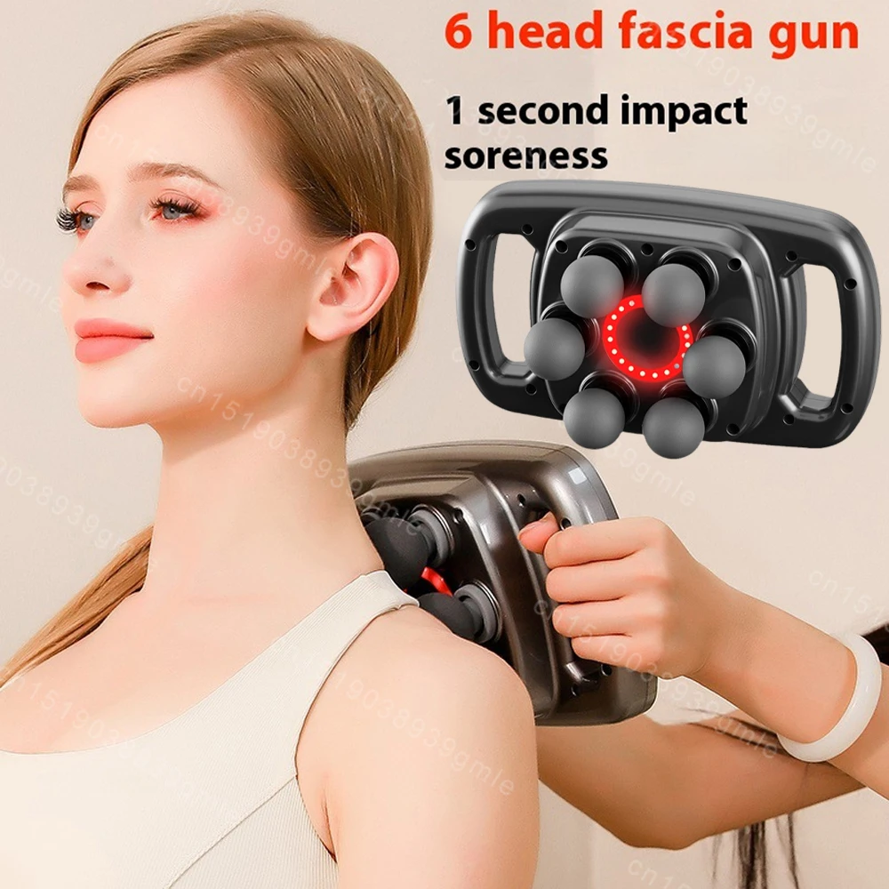 6 Heads Red Light Fascial Gun Back Waist Vibration Massager Relieve Muscle Soreness Massage Gun Shoulder Body Relax Fitness Tool