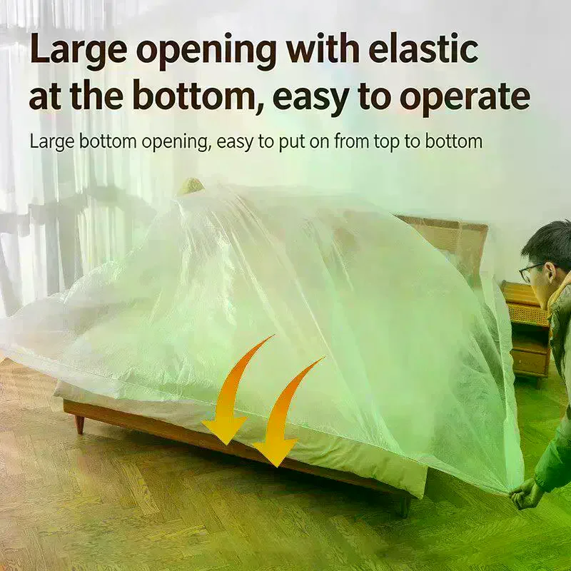 Transparent Disposable Bed Dust Cover Waterproof Thick Plastic Furniture Protection Easy Application Elastic Edges