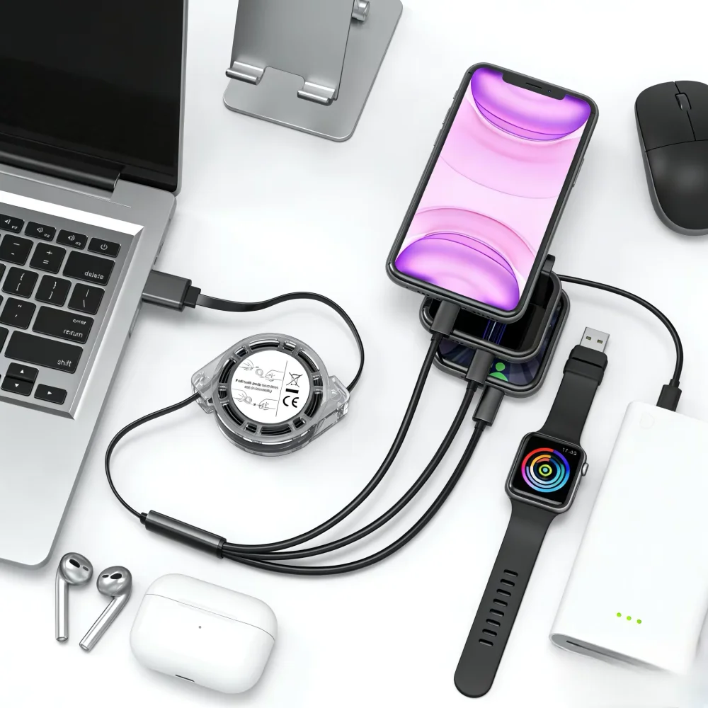 3 in 1 Retractable Data USB Cable Type C Fast Charging Cable – Multi Charger Cord For iPhone Android Phone Type C Xiaomi Huawei view 3