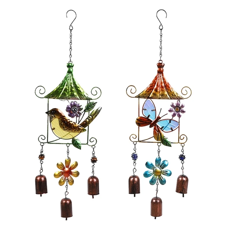 Paitned Glass Bird Butterfly Metal Wind Chimes Garden Ornament Vintage Porch Decoration for Home Backyard Hanging Drop ship