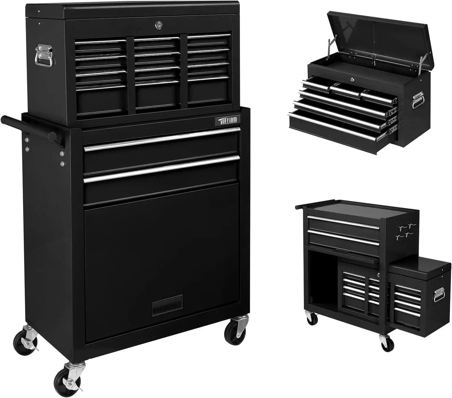 Rolling Tool Chest w/Lock & Key, Tool Storage Cabinet w/Wheels, Detachable Top, Drawers & Drawer Liners, Tool Organizer Box for