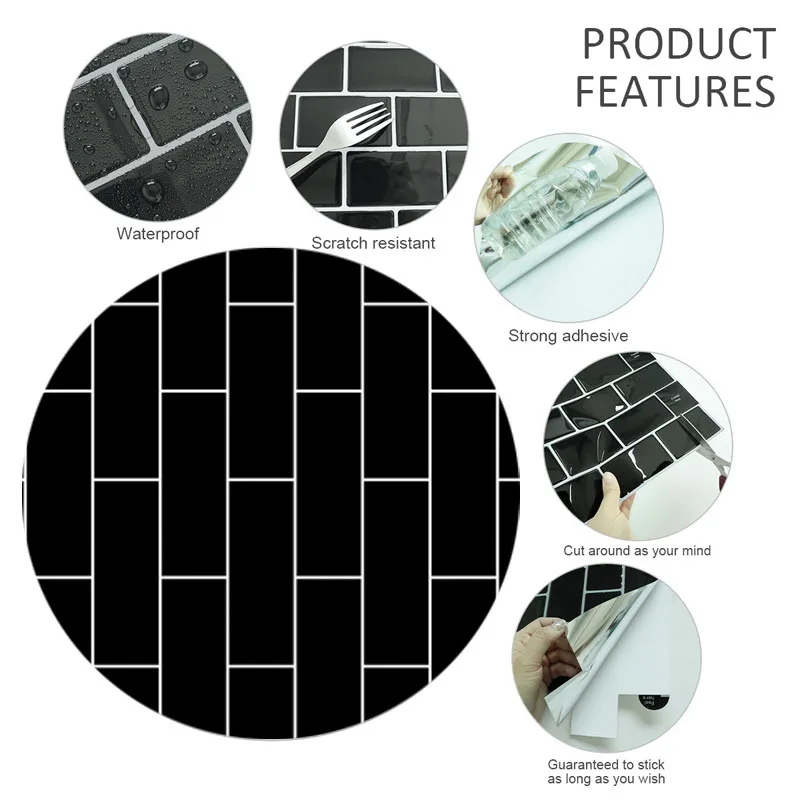 40cm Decorative Walls Paper Wall Stickers Adhesive Wall Wallpaper Waterproof and Anti Fouling Living Room Black Brick Pattern