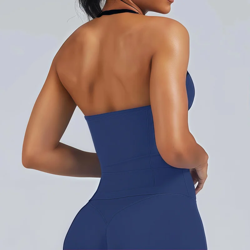 HISTELLO Impact Strappy Longline Top Women Backless Thin Strap Push Up Bust Lift Shockproof Slim Gym Running Yoga Fitness Vest
