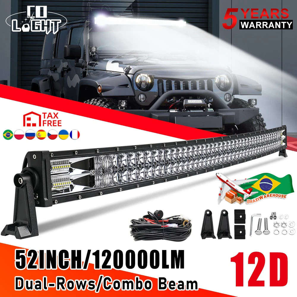 CO LIGHT Curved/Straight 22 32 42 52inch Led Light Bar Combo Beam Driving Lights 2-Rows Offroad Truck SUV ATV Tractor Car Boat