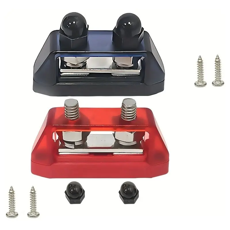 ABUN-DC Dual-Stud Battery Terminal Connector(Red/Black Screws) M8 Busbar Distribution Panel For Automotive& Marine Applications