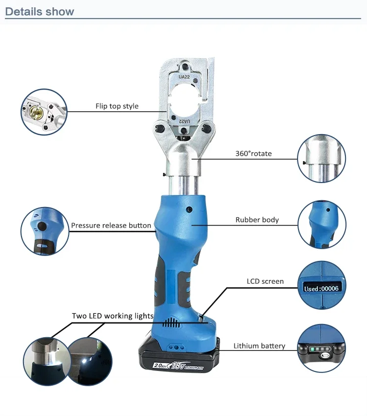 ECT-240 Mini 6T Electric Battery Operated Hydraulic Wire Cable Cutting Crimping Tools