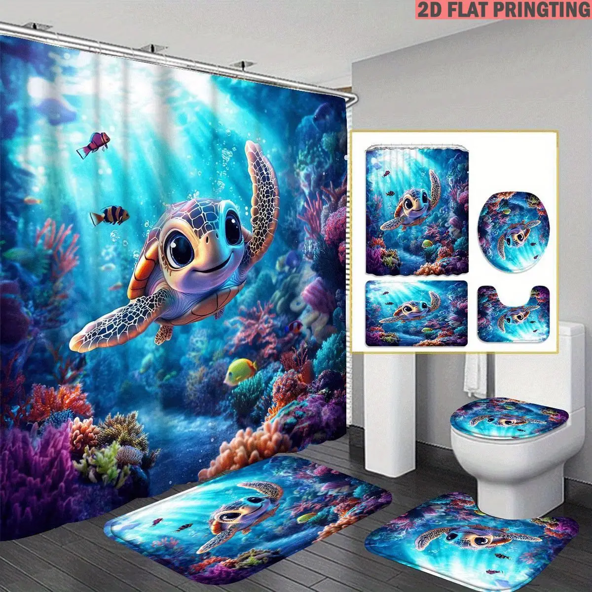 conjunto-de-cortina-de-chuveiro-e-tapete-de-banho-com-estampa-de-tartaruga-marinha-recife-de-coral-peixes-cenario-subaquatico-antiderrapante-decoracao-para-banheiro-1-peca-4-pecas