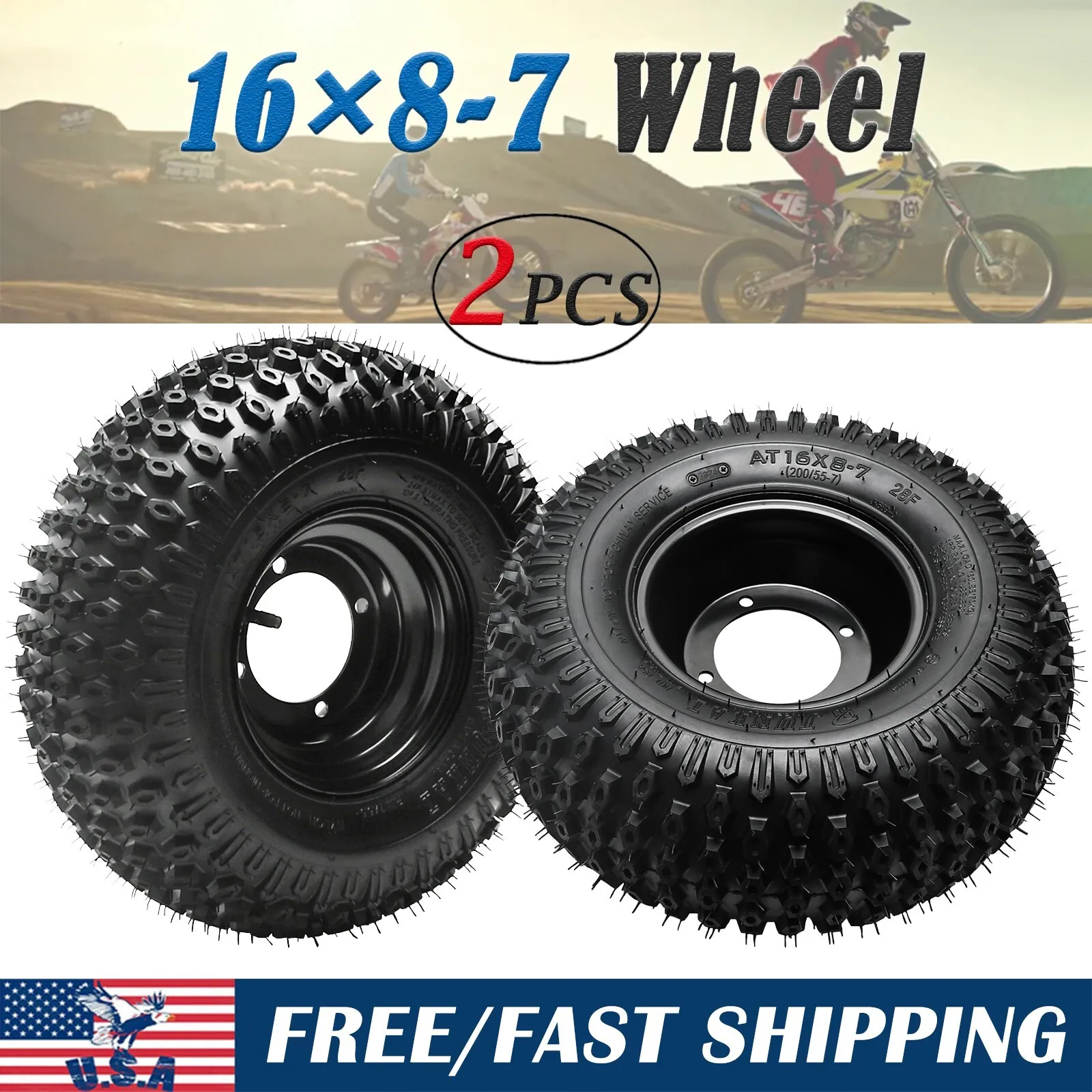 

Комплект из 2 колес 16x8-7 с 4-болтовым диском 7 дюймов для квадроциклов и картов 125cc 110cc