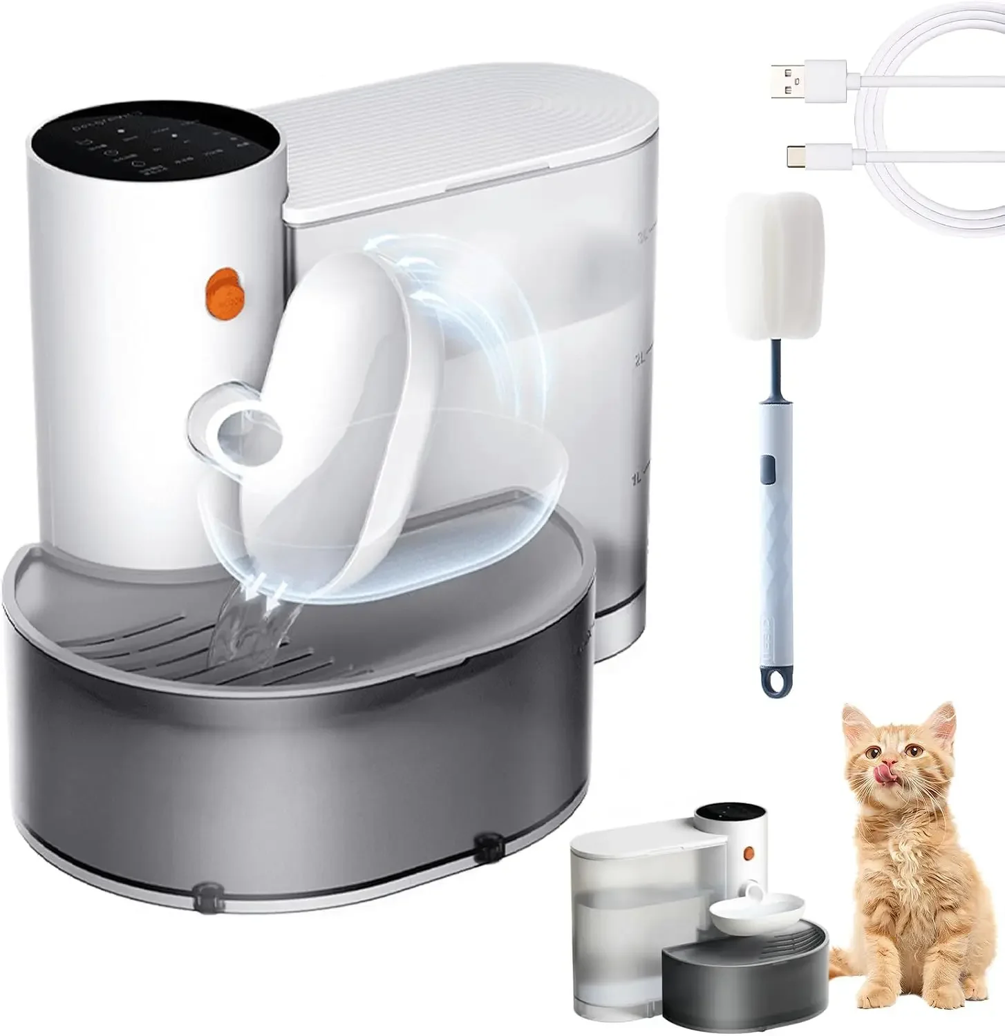Smart Pet Water Fountain, 3L/106oz Smart Cat Water Fountain, Automatic Wireless Pour-Over Cat Water Dispenser with Intelligent T