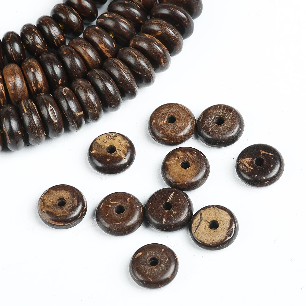 8/9/10mm 1 String 110PC Natural Coconut Shell Coir Loose Spacer Beads Wooden Buddhism Rosary Necklace Bracelet Jewelry Accessory