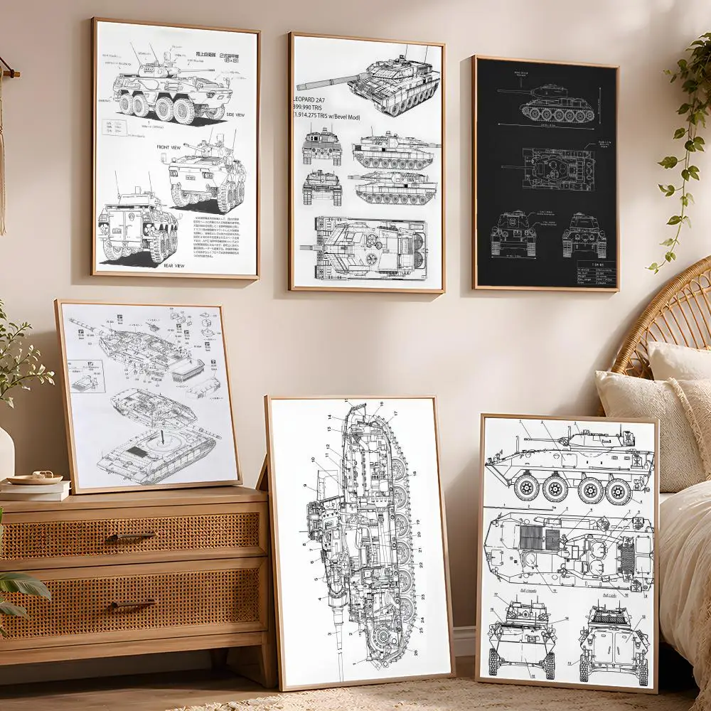 Tank hand drawing Poster Waterproof Peel and Stick HD Modern Wall Decor for Bedroom Living Room Dorm Office Kitchen