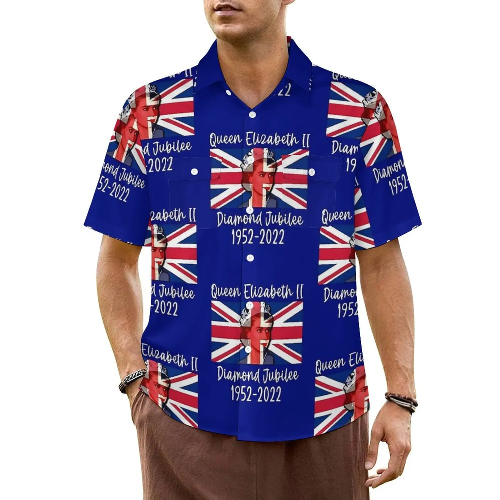 

British Flag Casual Shirt Queen Elizabeth I Retro Hawaiian Shirts Mens Short-Sleeve Vacation Harajuku Graphic Oversized Blouses