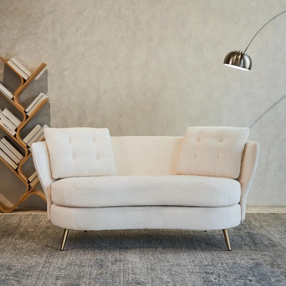 

Modern Upholstered Loveseat Sofa, Club Leisure Sofa, Mid Century 2 Seater Couch with Gold Metal Legs, Comfy Love Seat
