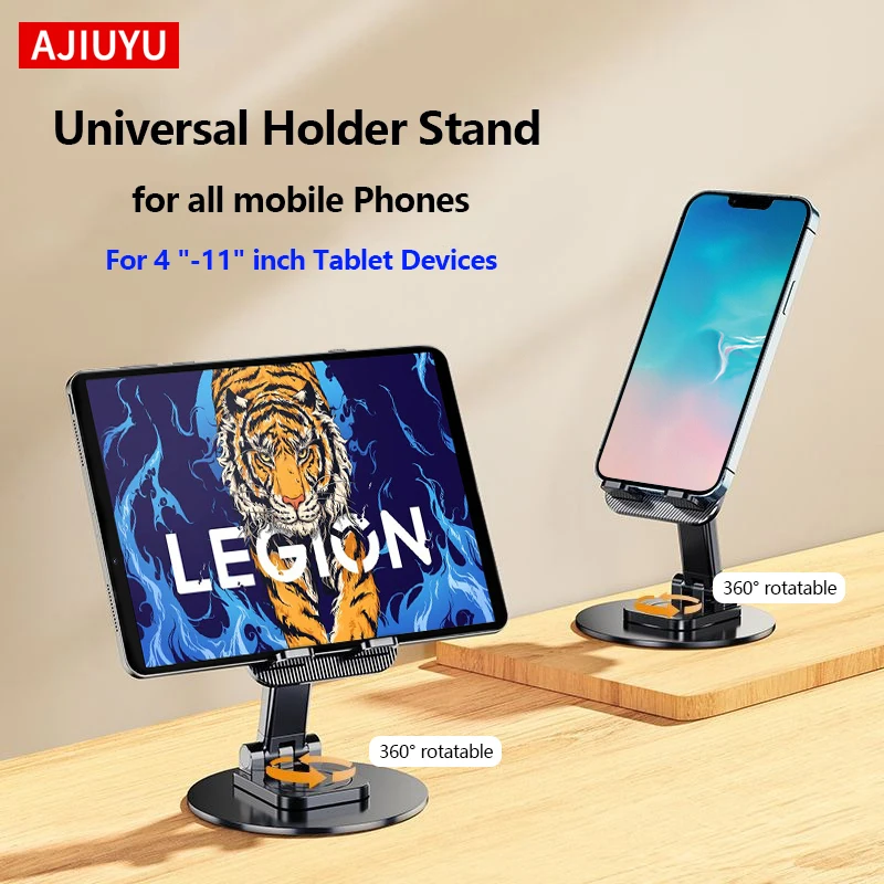 

AJIUYU Universal Stand 360° Rotatable Foldable Desktop Holder for 4"-11'' iPad Phone Tablet Adjustable Portable Tablet Stand
