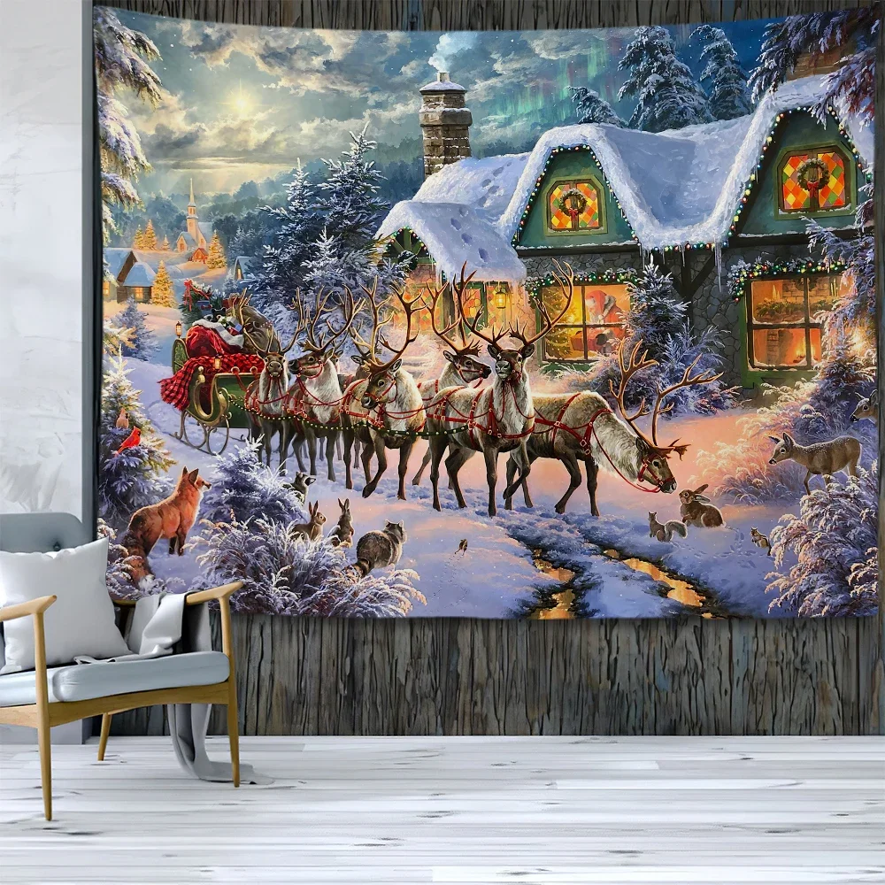 Christmas decorations for family，Christmas tapestry， wall decor bedroom，bohemian curtains ，New Year 2022 home decoration