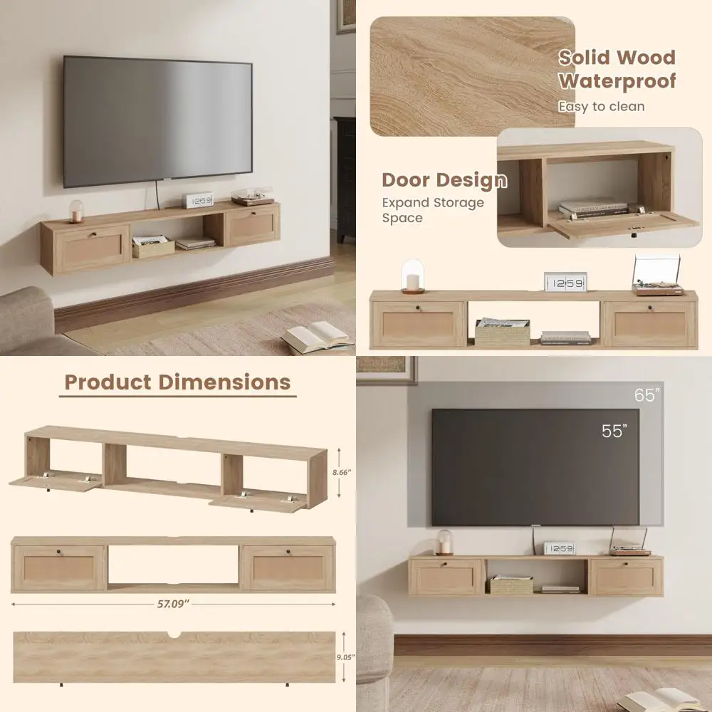 

Современная плавающая полка для телевизора из ротанга, прямоугольный настенный шкаф с дверцами для телевизоров, развлекательный блок ниже телевизора