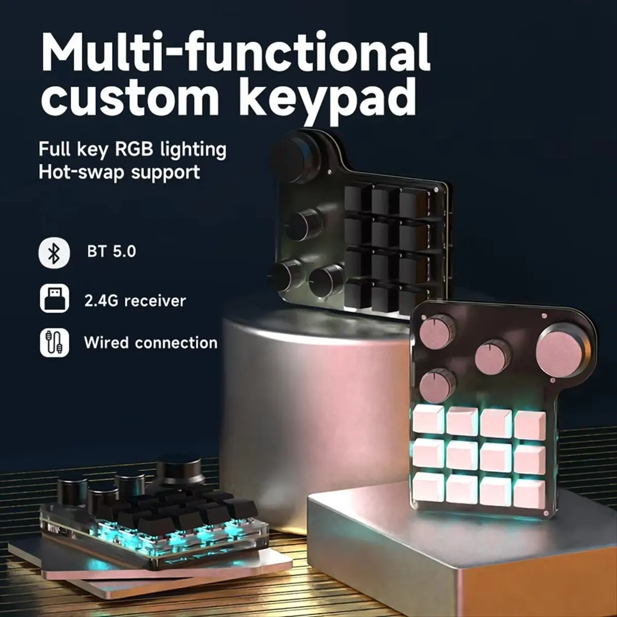 goodDT Mini USB Programming Custom Macro 12 Keys 4 Knobs RGB BT Mechanical Keyboar Gaming Keypad Mechanical Hotswap Macropad A