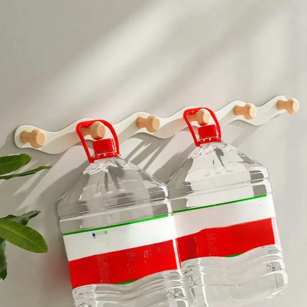 Customizable Creative Wave Iron Hook Row Wooden Coat Rack