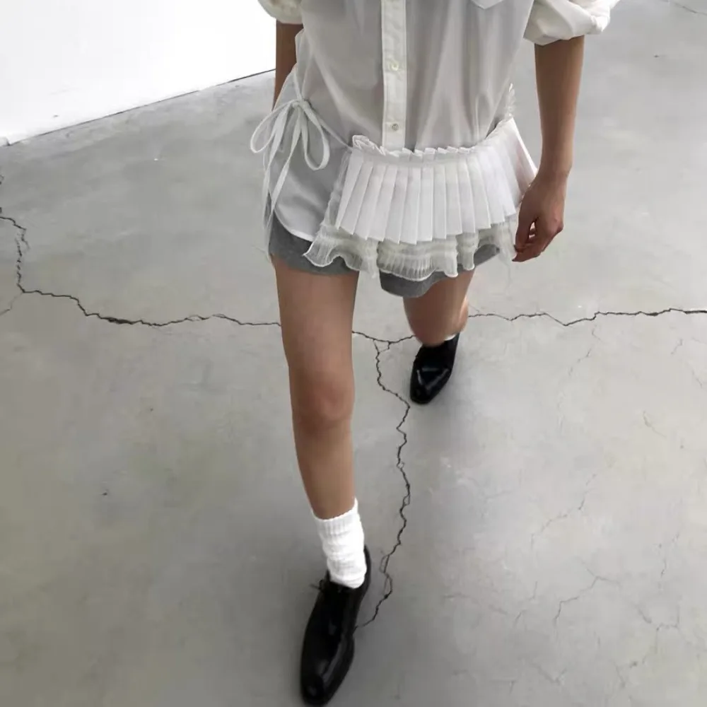 الهيب هوب طبقة وتتسابق مطوي تنورة قميص موسع الحلو تكدرت حافة حزام Y2K شبكة الدانتيل يصل وشاح الورك الخصر الملحقات