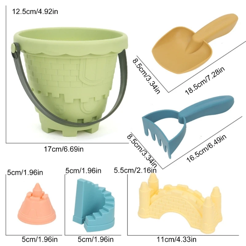 Y1UB 6pieces Sand Toy Reusable Kid Seaside Sand Toy Castles Molds Shovel Bucket Set