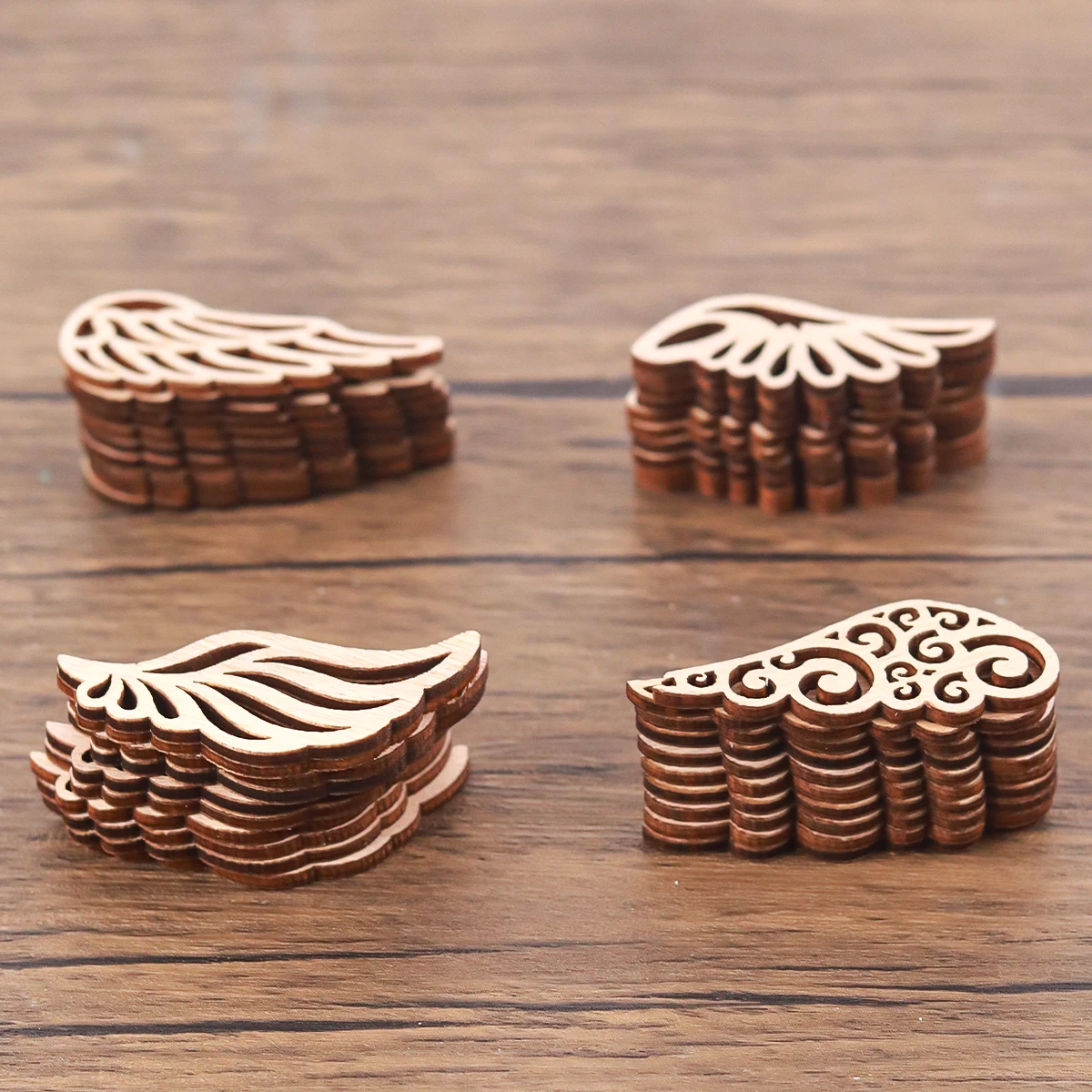 40Pcs/bag 4 Styles DIY Angel Wings Wooden Chips Decorative Embellishments Crafts Scrapbook Hand-made Graffiti Button Accessories