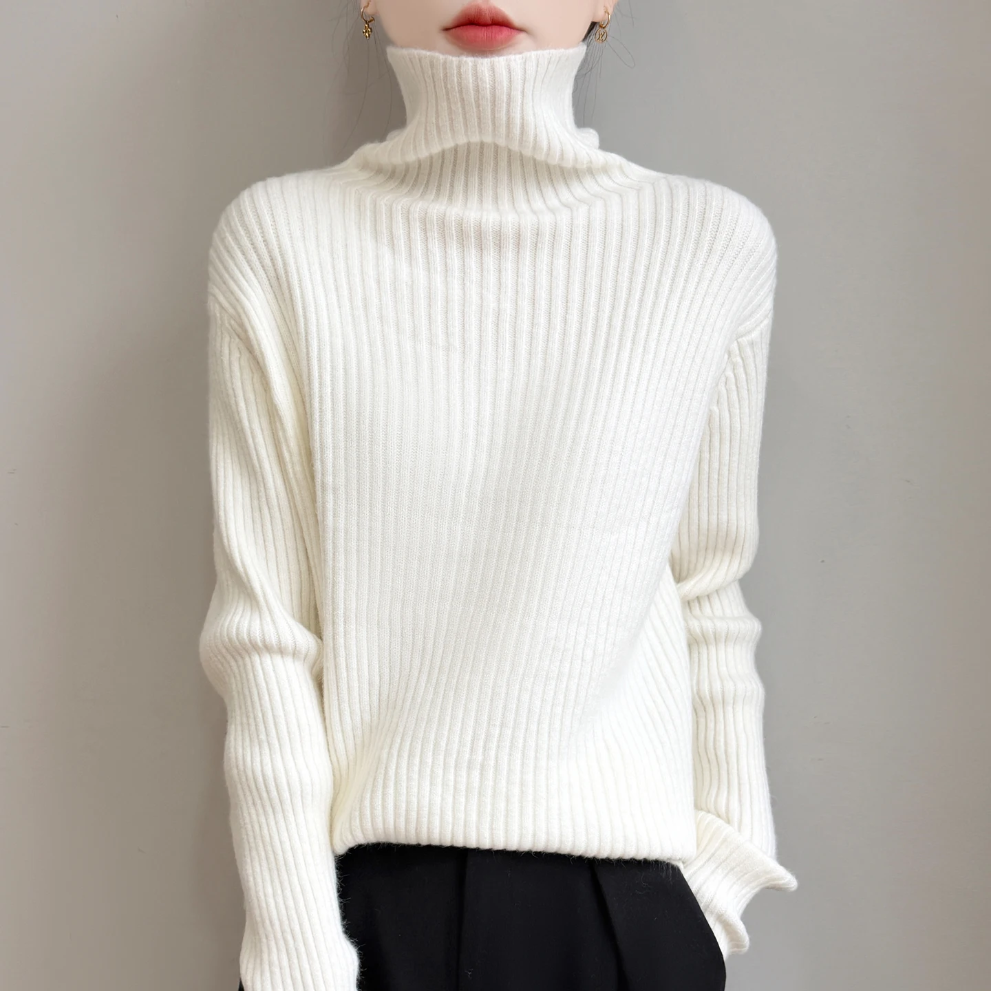 Winter Thickened Pit Strip Style Pullover Women Knitting Merino Wool blend Sweater Turtleneck Long Sleeves High quality Warm Top