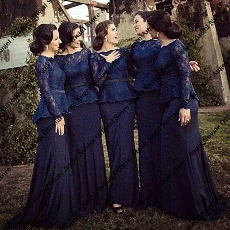 Long Sleeves Mermaid Navy Blue Bridesmaid Dresses 2026 Formal Wedding Guest Party Dresses vestidos de fiesta elegantes