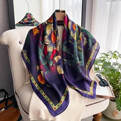 New Print Head Scarf Women Four Seasons Foulard Satin Square Head Hijab Scarfs For Ladies Shawls 90*90 Silk Scarf Muslim Hijab