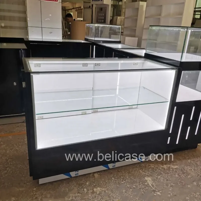 Custom new luxury glass jewelry showcase custom unique jewelry retail shop counter kiosk jewellery display cabinet