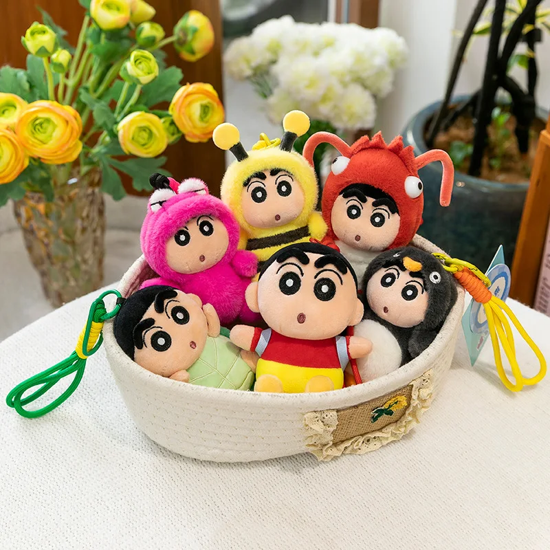 LLavero de peluche Kawaii Crayon Shin-chan de 12cm, colgante de felpa Shin-chan, accesorios de hebilla para llave de coche de Animal suave, colgante para bolso de niña