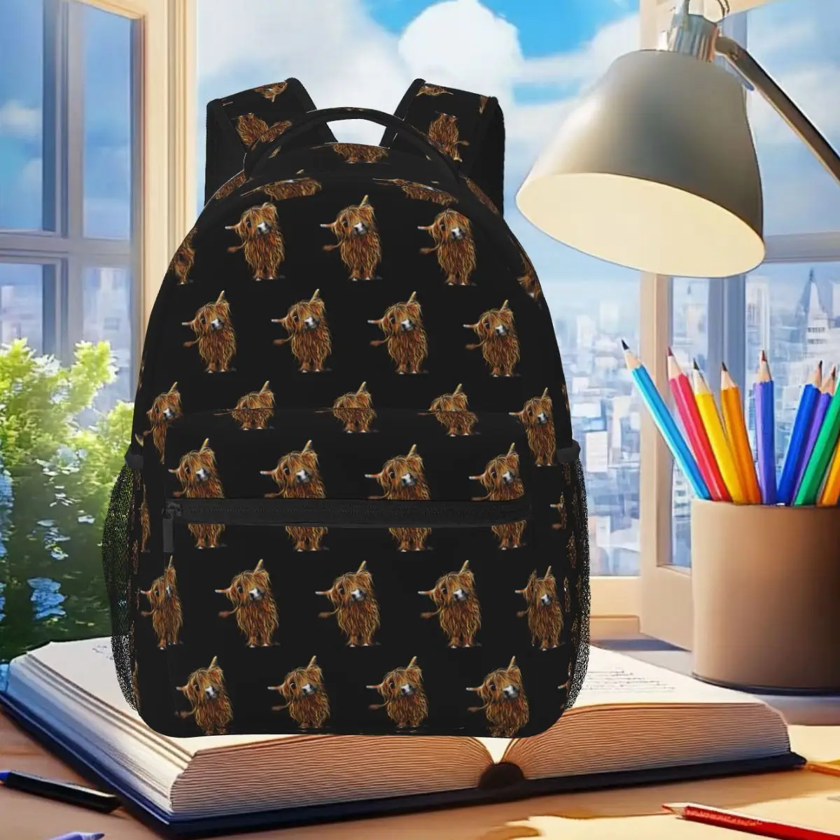 Highland Cow Print Scottish Backpack Student Boys Girls BookBag Children School Bag Computer Shoulder Bags for Men Women
