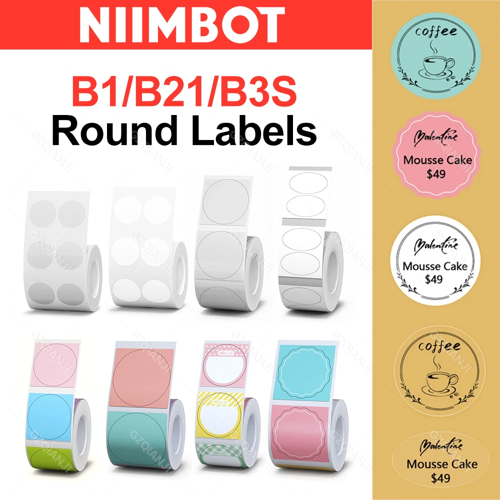 Niimbot runde weiße Etikettenaufkleber-Papierrollen für selbstklebende Mini-Mobiletikettendrucker B1 B21 Drucker Papiere unterschiedlicher Größe