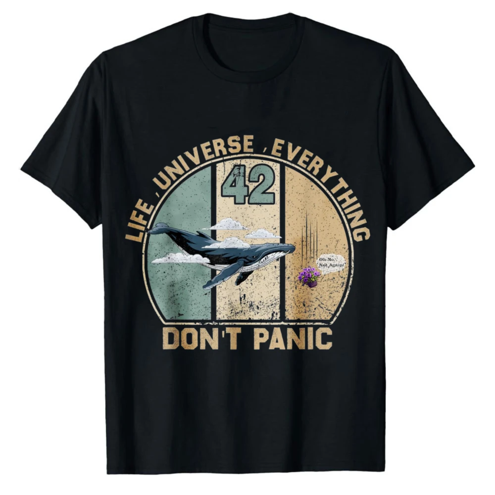 

Vintage Hitchhikers Guide To The Galaxy Whale Graphic Tee 42 Answer To Life The Universe and Everything Don't Panic T-Shirt