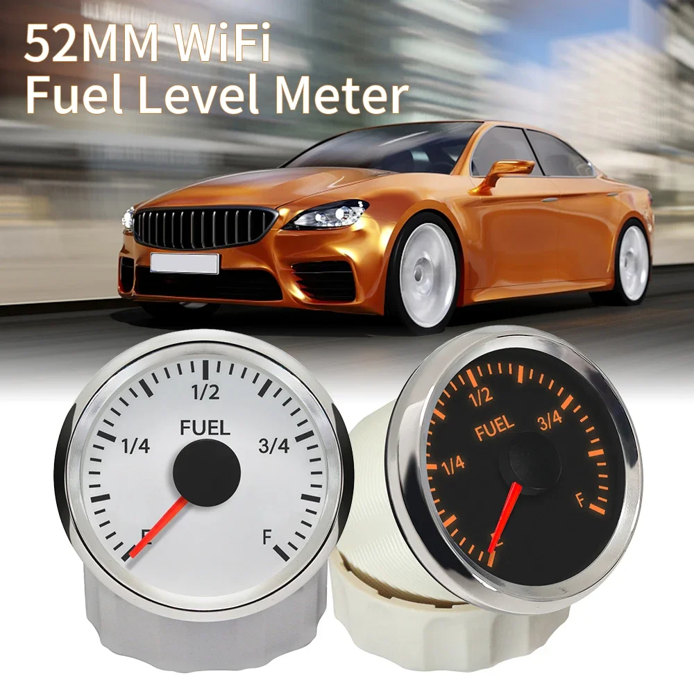 Universal 52mm WiFi Electrical Fuel Level Meter Compatible with All Types and Ranges Ohm Sensor DC 12V24V White Yellow Backlight