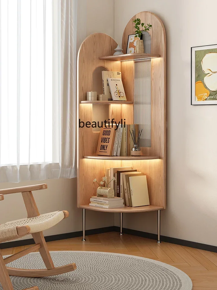 Q181 Nordic Solid Wood Corner Cabinet Home Living Room Small Apartment Bedroom Storage Triangle Bookcase Shelf furniture