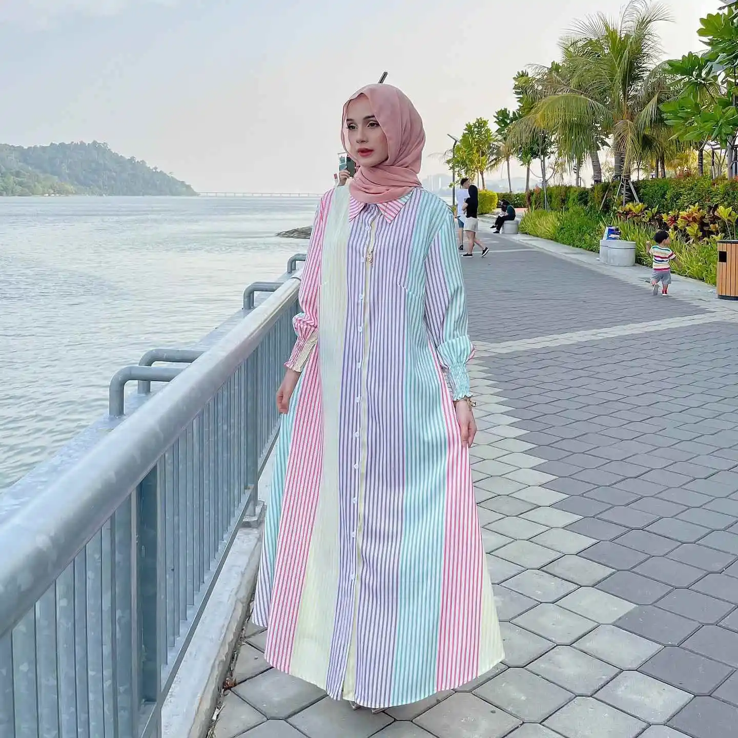 

Женская длинная юбка в полоску с отложным воротником, этнический сценический костюм, осенняя модная одежда, премиум-класс для женщин