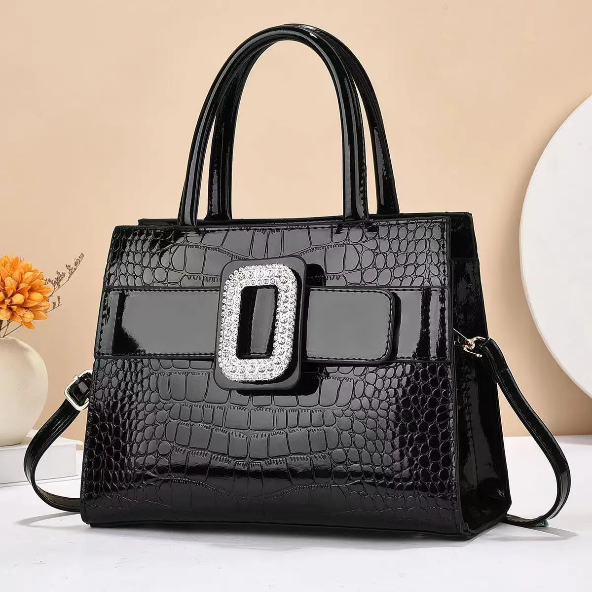 Handbag For Women, Stylish Crocodile Pattern Tote Bag, Color Contrast Crossbody Bag, Fashion Satchel Purse With Multi Pockets