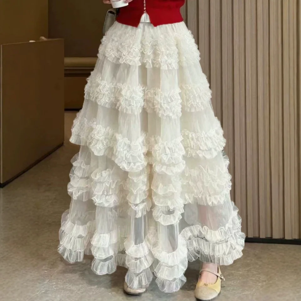 New Heavy Industry Big Swing Long Skirt Multi Layer Cake Skirt Puff Skirt