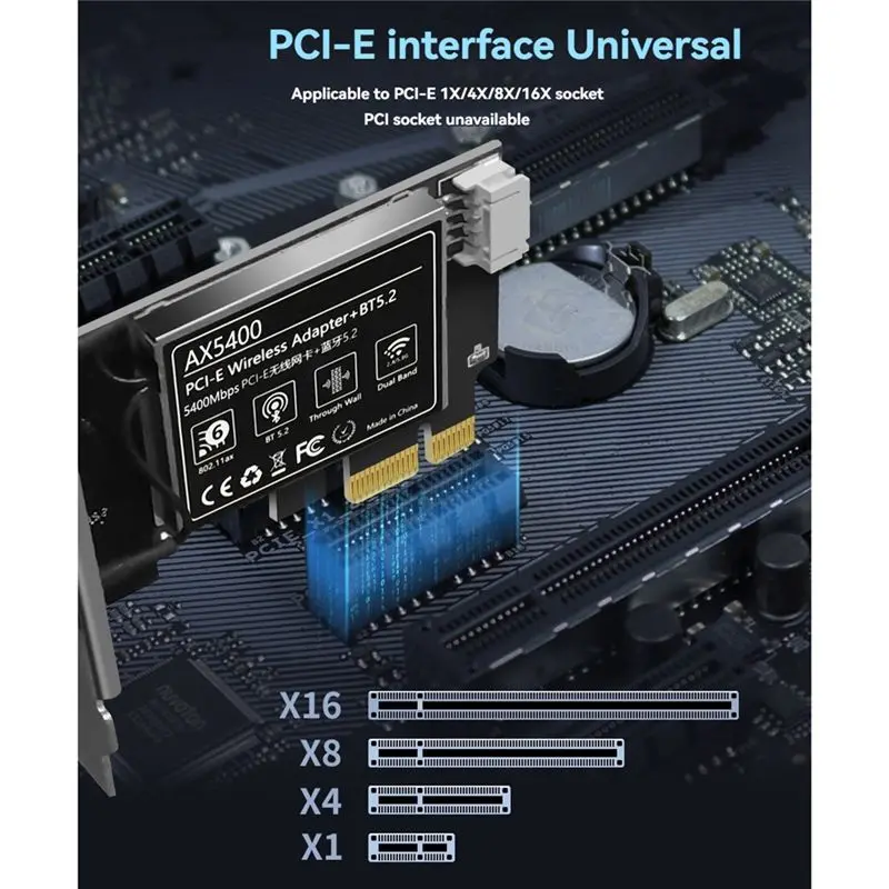 AC57-Wifi 6E Adapter 5400Mbps BT5.2 PCI-E Wireless Network Card AX5400 Wifi 6E PCI-E 2.4G/5G/6Ghz Wifi Card For Win10 Win11